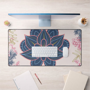 Paisley-kunst, blauw en paars patroon grafisch bureaumat