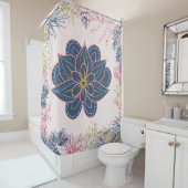 Paisley Kunst, Blauw en Paarse Grafisch Kunstwerk Douchegordijn (In situ)