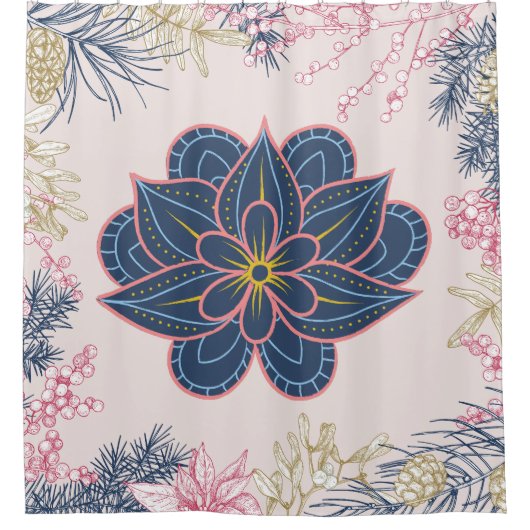 Paisley Kunst, Blauw en Paarse Grafisch Kunstwerk Douchegordijn (Voorkant)