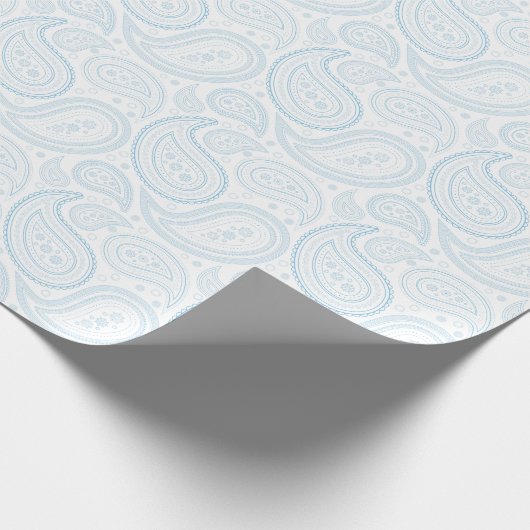 Paisley Light Blue op White Wrapping Paper Cadeaupapier (Hoek)