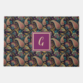 Paisley  Look Zwart Paarse Monogram Initiaal Deurmat