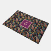 Paisley Look Zwart Paarse Monogram Initiaal Deurmat (Schuin)