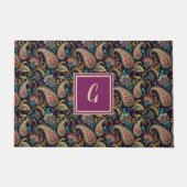 Paisley Look Zwart Paarse Monogram Initiaal Deurmat (Voorkant)