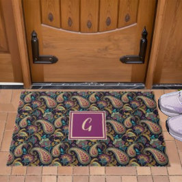 Paisley  Look Zwart Paarse Monogram Initiaal Deurmat