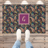 Paisley  Look Zwart Paarse Monogram Initiaal Deurmat