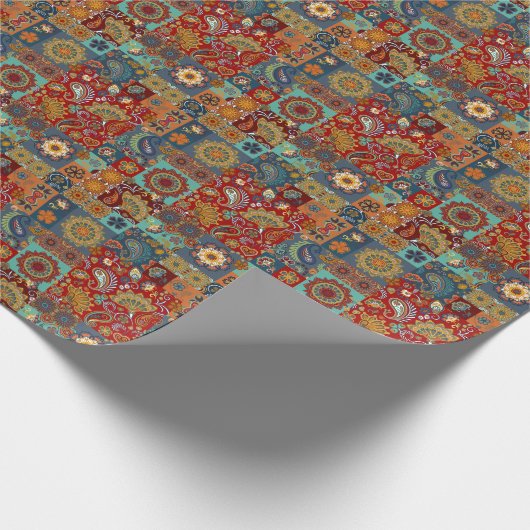  Paisley Mandala Kleurrijke Patchwork Cadeaupapier (Hoek)