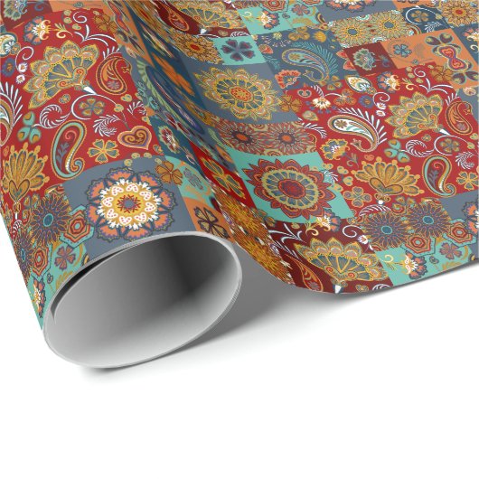  Paisley Mandala Kleurrijke Patchwork Cadeaupapier (Rol Hoek)