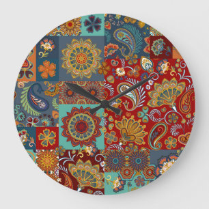  Paisley Mandala Kleurrijke Patchwork Grote Klok