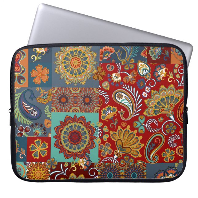  Paisley Mandala Kleurrijke Patchwork Laptop Sleeve (Voorkant)