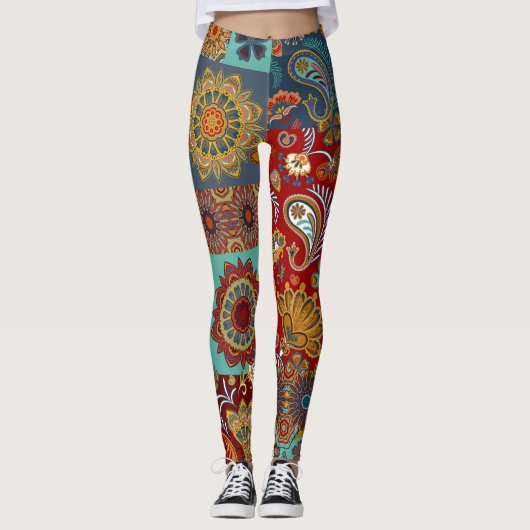  Paisley Mandala Kleurrijke Patchwork Leggings (Voorkant)