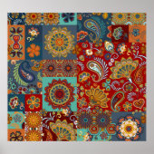  Paisley Mandala Kleurrijke Patchwork Poster (Voorkant)