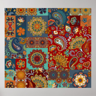  Paisley Mandala Kleurrijke Patchwork Poster