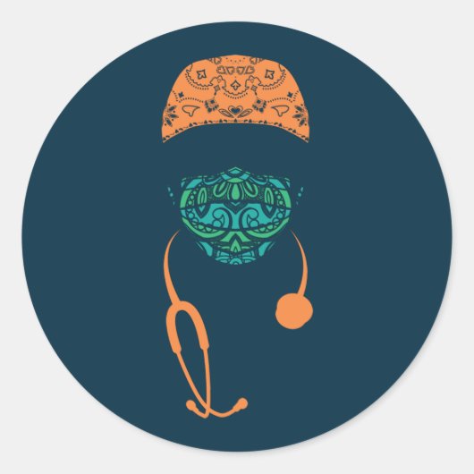 paisley med mask ronde sticker (Voorkant)