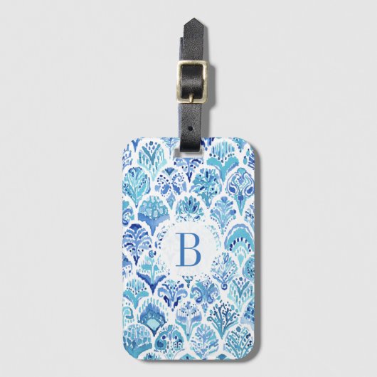 PAISLEY MERMAID Blue Waterverf Fish Scales Bagagelabel (Voorkant (verticaal))