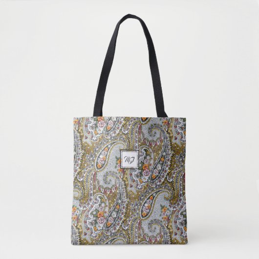 Paisley met aangepast alfabet monogram tote bag (Voorkant)