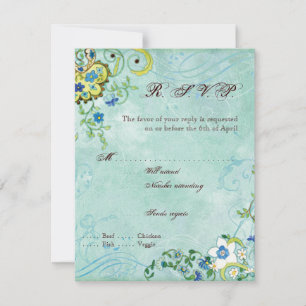 Paisley Modern Floral Flourish Swirl Wedding RSVP Kaartje