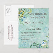 Paisley Moderne Bloemen Bloemen Swirl Bruiloft Aankondigingskaart (Voorkant / Achterkant)