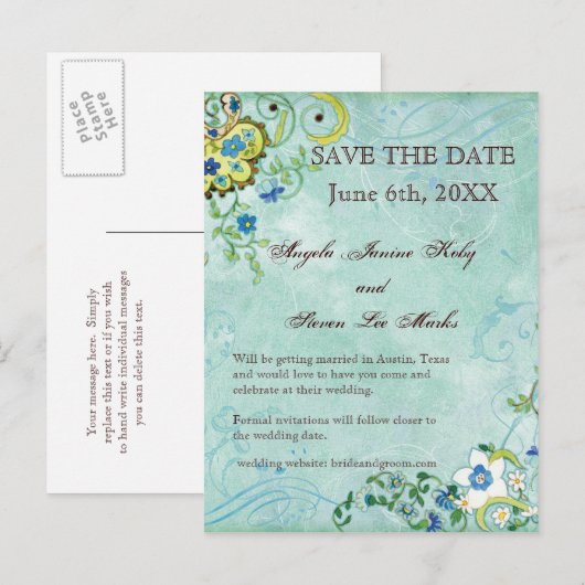 Paisley Moderne Bloemen Bloemen Swirl Bruiloft Aankondigingskaart (Voorkant / Achterkant)