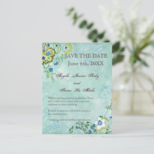 Paisley Moderne Bloemen Bloemen Swirl Bruiloft Aankondigingskaart (Staand voorkant)