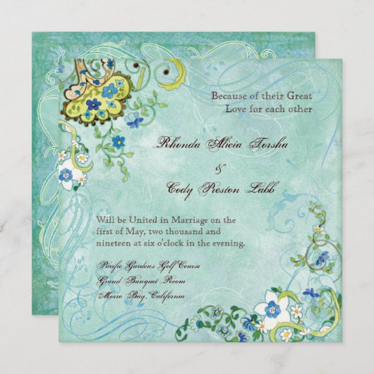 Paisley Moderne Bloemen Bloemen Swirl Bruiloft Kaart (Voorkant / Achterkant)