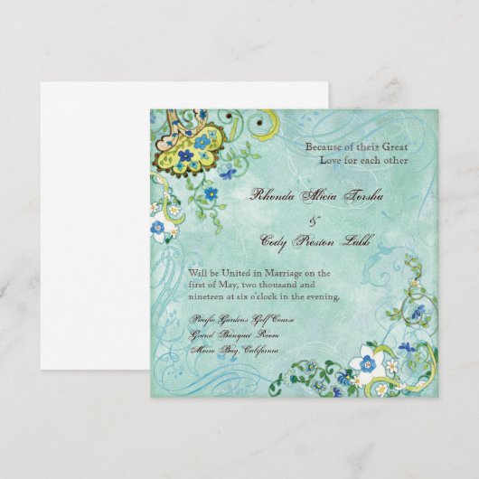 Paisley Moderne Bloemen Bloemen Swirl Bruiloft Kaart (Voorkant / Achterkant)