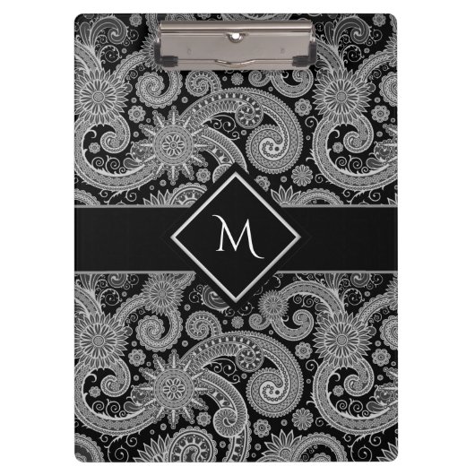Paisley Monochrome met omvormd Initiaal Klembord (Voorkant)