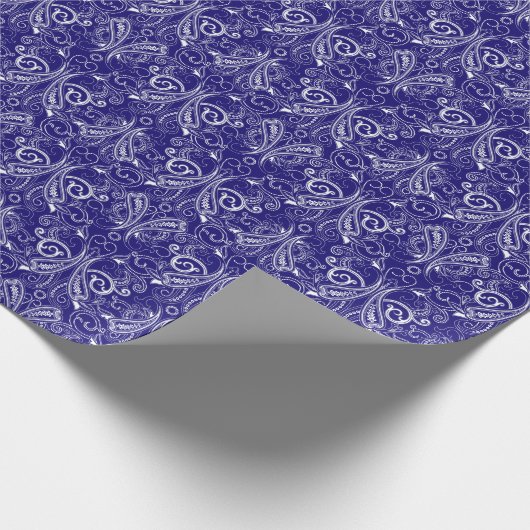 Paisley monochroom: blauwe, witte elegantie. cadeaupapier (Hoek)