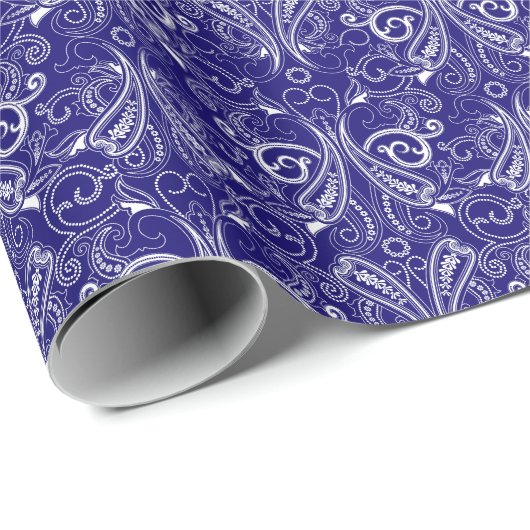 Paisley monochroom: blauwe, witte elegantie. cadeaupapier (Rol Hoek)