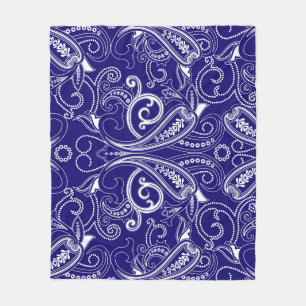 Paisley monochroom: blauwe, witte elegantie. fleece deken