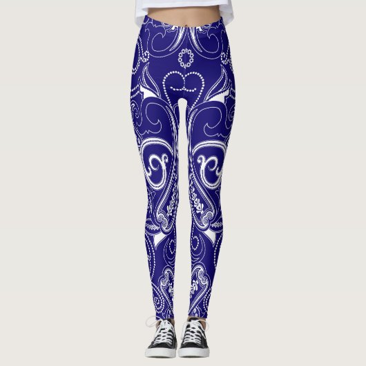 Paisley monochroom: blauwe, witte elegantie. leggings (Voorkant)
