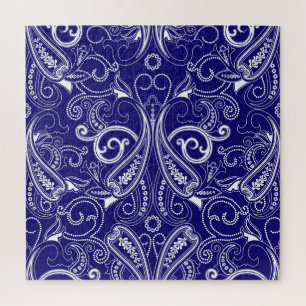 Paisley monochroom: blauwe, witte elegantie. legpuzzel