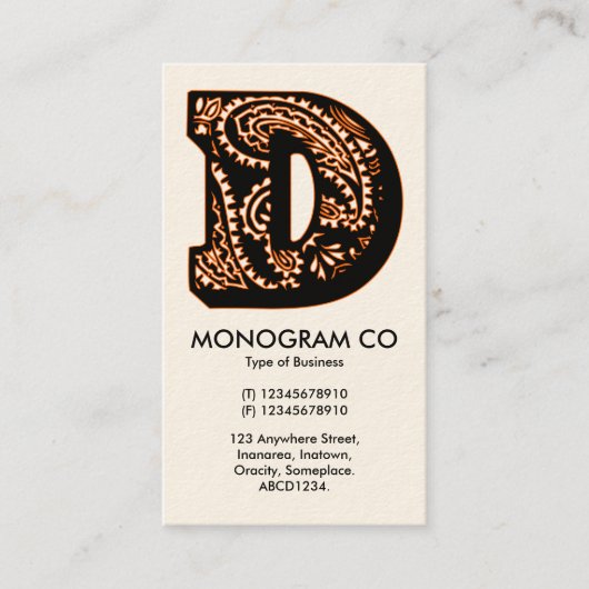 Paisley Monogram - D Visitekaartje (Voorkant)