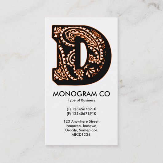 Paisley Monogram - D Visitekaartje (Voorkant)