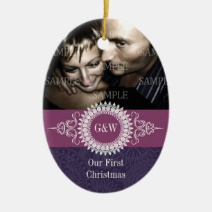 Paisley Monogram First Kerstversiering Keramisch Ornament