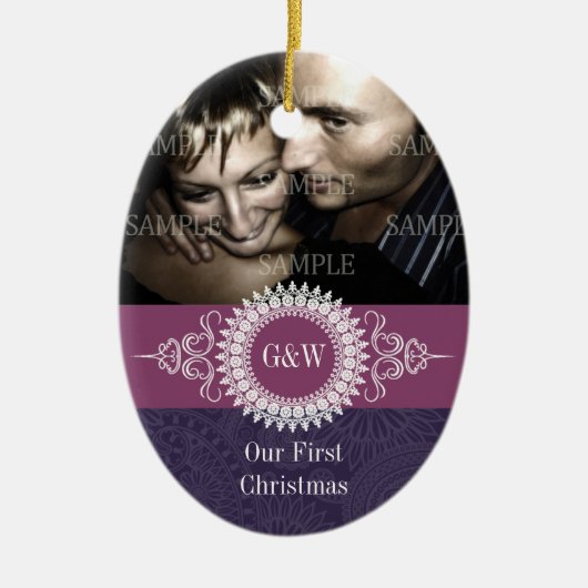 Paisley Monogram First Kerstversiering Keramisch Ornament (Voorkant)