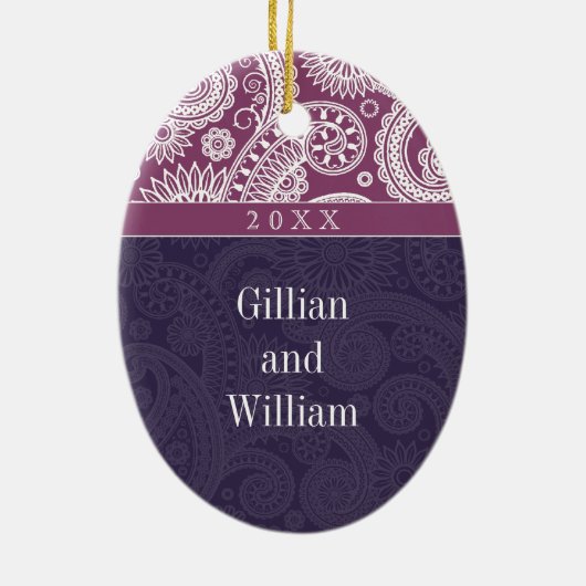 Paisley Monogram First Kerstversiering Keramisch Ornament (Achterkant)