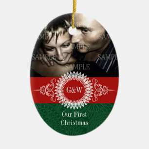 Paisley Monogram First Kerstversiering Keramisch Ornament