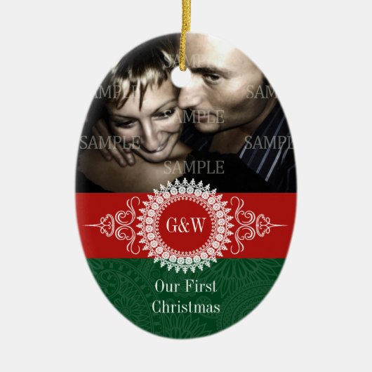 Paisley Monogram First Kerstversiering Keramisch Ornament (Voorkant)