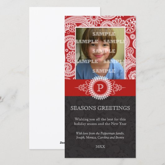 Paisley Monogram Holiday-fotokaart Feestdagenkaart (Voorkant / Achterkant)
