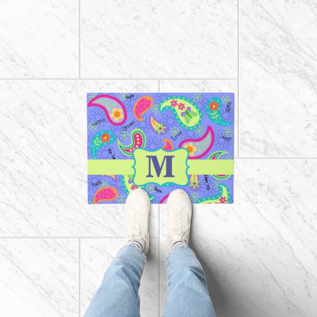 Paisley Monogram Modern Lavendel Paarse Patroon Deurmat (Binnen)