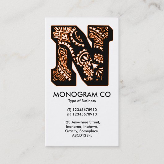 Paisley Monogram - N Visitekaartje (Voorkant)