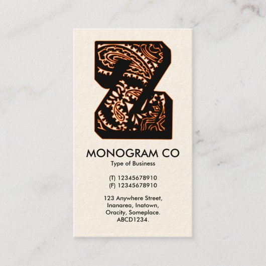 Paisley Monogram - Z Visitekaartje (Voorkant)