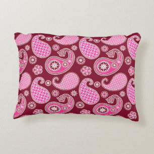 Paisley motief, Bourgondië, Roze en Wit Accent Kussen