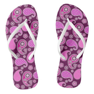 Paisley motief, fuchsia roze, paars en wit teenslippers