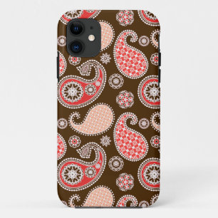Paisley motief, koraal en chocoladebruin Case-Mate iPhone case