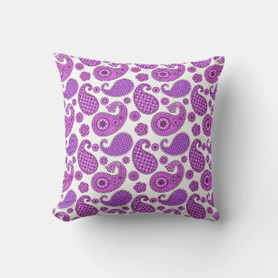 Paisley motief, paars, purper en wit kussen