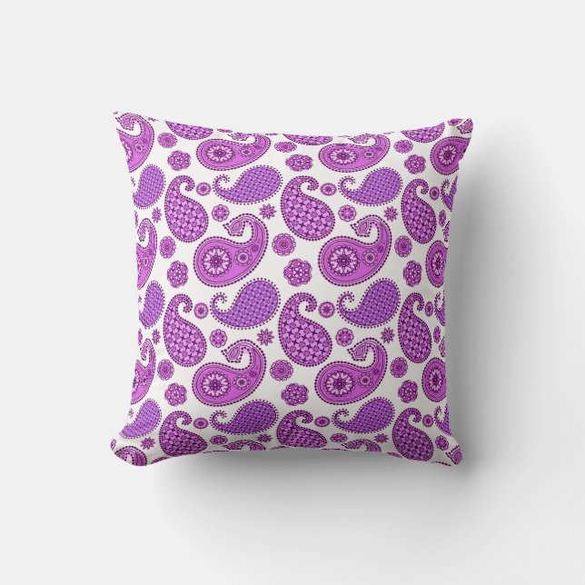 Paisley motief, paars, purper en wit kussen (Voorkant)