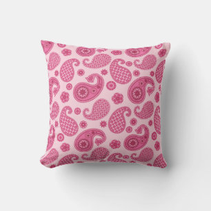 Paisley motief, pastel koraalroze en fuchsia buitenkussen