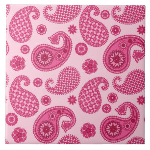 Paisley motief, pastel koraalroze en fuchsia tegeltje