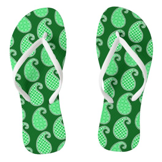 Paisley motief, smaragdgroen en wit teenslippers (Voetbed)